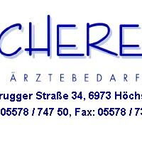 Das Logo der Firma Scherer: der Namenszug Scherer wobei sich das "S" als Schlange um einen Stab mit Schale ringelt.