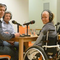 Kopfhörer, Mikrophone und Menschen: Claus Pirschner, Heinz Grabher, Sabrina Nitz, Reinhard Zischg.