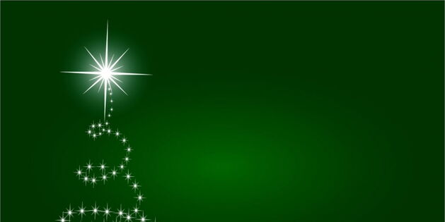 Ein hell leuchtender Stern mit sechzehn Spitzen. Von ihm läuft eine Linie aus kleinen Sternen in Kreisen nach unten größer werdend und rechts auslaufend zum Wunsch: Frohe Weihnachten! Bild: www.wallpaper-gratis.eu