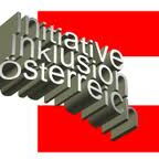 Logo Initiative Inklusion Österreich: der Schriftzug des Vereins im Hintergrund die rot-weiß-rote Fahne Österreichs.