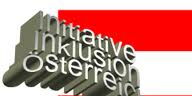 Logo Initiative Inklusion Österreich: der Schriftzug des Vereins im Hintergrund die rot-weiß-rote Fahne Österreichs.