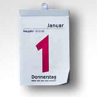 Symbolfoto ein Abrisskalender mit Datum Donnerstag 1. Januar.